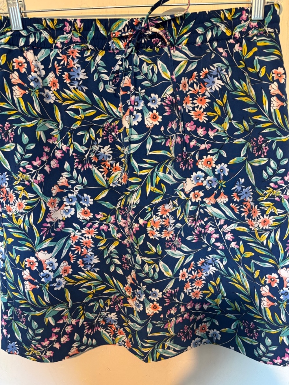 Talbots Navy Floral Drawstring Waist Skirt